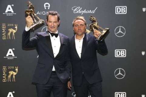 Johan Ernst Nilson und Sebastian Copeland bei der 70. Bambi-Verleihung 2018 im Stage Theater am Potsdamer Platz. Berlin, 16.11.2018