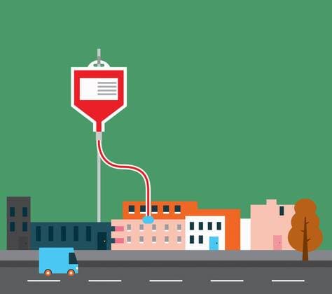 Geschäfte in der Form eines liegenden Mannes, der eine Bluttransfusion erhält  Copyright: xRobertxHansonx 11860071