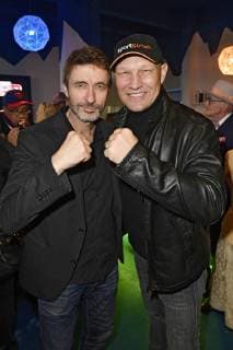 Guido Broscheit und Axel Schulz bei der Präsentation vom Lambertz Kalender 2019 in der Eisbar Angiyok. Berlin, 22.11.2018
