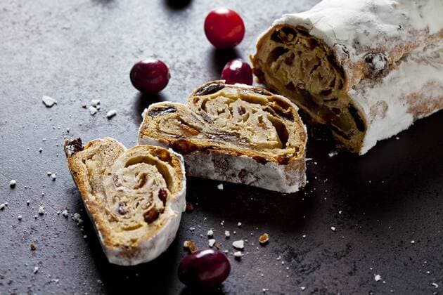Sliced Christmas Stollen with icing sugar  CSF28494