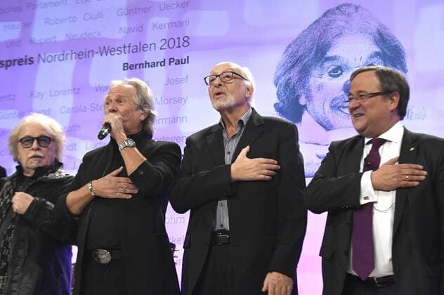 Bernhard Paul, Henning Krautmacher, Karl Dall und Armin Laschet bei der Verleihung des Staatspreises NRW im Gürzenich. Köln, 27.11.2018