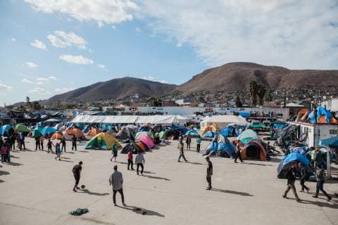 Tents are set up in a new shelter on December 2, 2018, in an area known as El Barretal in Tijuana, Mexico. The shelter can house 3,000 migrants and is about 30 minutes away from Benito Juarez migrant shelter that is closer to the border. Ariana Drehsler  TJ2018120209 ARIANAxDREHSLER