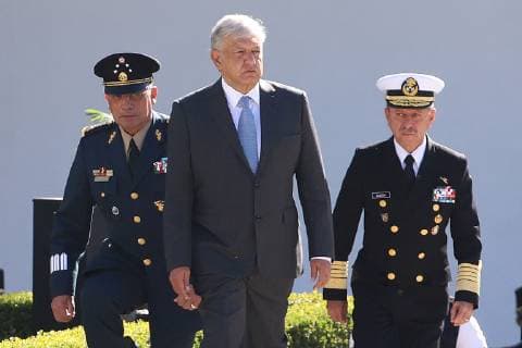 December 2, 2018 - EUM20181202NAC07.JPG.CIUDAD DE MEXICO. Presidency Presidencia-AMLO.- 2 de diciembre de 2018.- El presidente Andres Manuel Lopez Obrador, acompanado de los secretarios de la Defensa Nacional, Luis Crescencio Sandoval y de Marina, Jose Rafael Ojeda, durante la ceremonia de salutacion de las Fuerzas Armadas, en el Campo Marte. Foto: Agencia EL UNIVERSAL RCC.  - ZUMAu78_ 20181202_zaf_u78_048 Copyright: xBerenicexFregosox