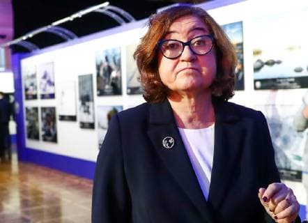 MOSCOW, RUSSIA - DECEMBER 7, 2018: Zelfira Tregulova, general director of Tretyakov Gallery, at an exhibition of the winning entries of the Russian Geographical Society s The Most Beautiful Country photography competition at the State Kremlin Palace, the venue of the 2018 Russian Geographical Society Prize award ceremony. Anton Novoderezhkin TASS  TS09A48B