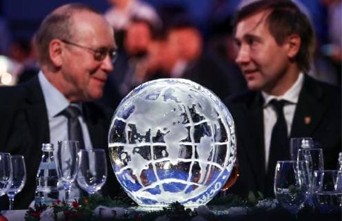 MOSCOW, RUSSIA - DECEMBER 7, 2018: The 2018 Russian Geographical Society Prize award ceremony at the State Kremlin Palace. Anton Novoderezhkin TASS  TS09A4AD