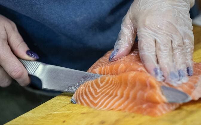 MOSCOW, RUSSIA - DECEMBER 14, 2018: Fresh salmon on sale at Moscow s Danilovsky market at 74 Mytnaya Street. Sergei Bobylev TASS  TS09B291