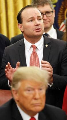United States Senator Mike Lee (Republican of Utah) speaks as he stands behind US President Donald J. Trump during a signing ceremony for S. 756, First Step Act and H.R. 6964, Juvenile Justice Reform Act in the Oval Office of the White House, in Washington, D.C., December 21, 2018. Copyright: xMartinxH.xSimonx xCNPx MediaPunchx