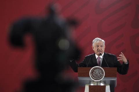 Mexican President Andres Manuel Lopez Obrador speaks during a press conference in Mexico City, Mexico, 28 December 2018. Lopez Obrador refused to pronounce himself, as it was an internal matter , about the intention of the US president, Donald Trump, to close the border with Mexico if he doesn t obtain financing for the wall. Press conference of Mexican President Lopez Obrador !ACHTUNG: NUR REDAKTIONELLE NUTZUNG!  Copyright: xSashenkaxGutierrezx AME2423 20181228-636816142955955294