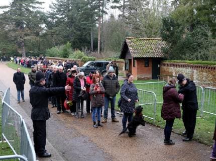 Huge crowds turned out to see HM Queen Elizabeth II as she attends the St. Mary Magdalene Church Sunday morning service, in Sandringham, Norfolk, on December 30, 2018. 
