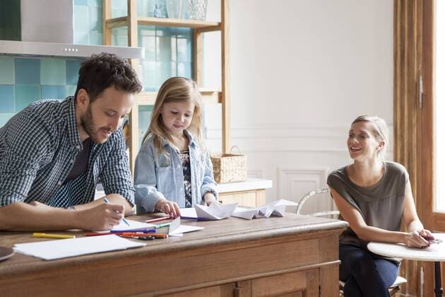 Parents spending time with young daughter at home  Copyright: SigridxOlsson B05498822
