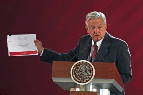 January 4, 2019 - EUM20190104NAC03.JPG .CIUDAD DE MEXICO. PresidencyPresidencia-AMLO.- 4 de enero de 2019. Durante conferencia en Palacio Nacional, el presidente Andres Manuel Lopez Obrador presenta su declaracion de bienes y senala que solo cuenta con una quinta en Palenque, Chiapas. Tambien informa que su esposa Beatriz Gutierrez Müller tiene cuatro propiedades, vehiculos y cuentan bancarias que ascienden a 8 millones 93 mil 637 pesos. Foto: Agencia EL UNIVERSALBerenice FregosoEELG  - ZUMAu78_ 20190104_zaf_u78_011 Copyright: xElxUniversalx