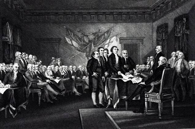 An engraving depicting the Declaration of Independence, 4 July 1776. Dated 18th century. 917_05_WHA_140_0954