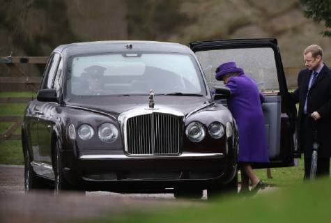 HM Queen Elizabeth II gets into her car after attending the St. Mary Magdalene Church Sunday morning service, in Sandringham, Norfolk, on January 13, 2019. 