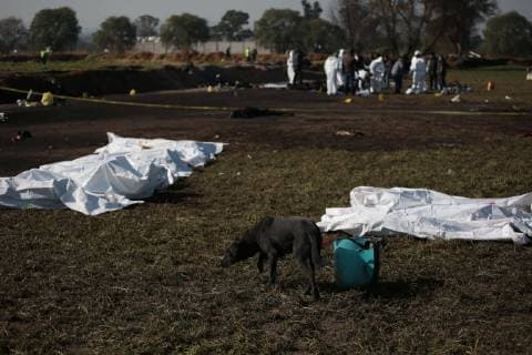 Mexiko, Explosion einer Pipeline in Tlahuelipan Forensic experts work at the area where 66 died in the explosion of a clandestine outlet in a Pemex pipeline, in Tlahuelilpan, Mexico, 19 January 2019. The death toll rose from 21 to 66 in the las hours according to official sources. Death toll rises to 66 after pipeline explosion in Mexico !ACHTUNG: NUR REDAKTIONELLE NUTZUNG!  Copyright: xJorgexDanxLopezx AME9708 20190119-636835251463116378