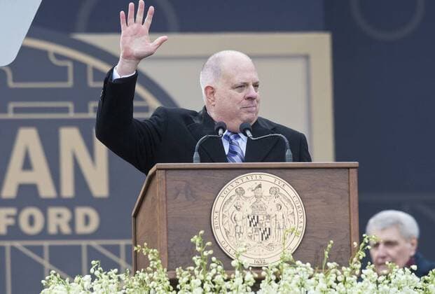 January 16, 2019 - Annapolis, MD, USA - Maryland Governor Larry Hogan waves after making his inaugural address after being sworn in to his second term at the State House in Annapolis, Md., on January 16, 2019. Annapolis USA - ZUMAm67_ 20190116_zaf_m67_028 Copyright: xJoshuaxMckerrowx