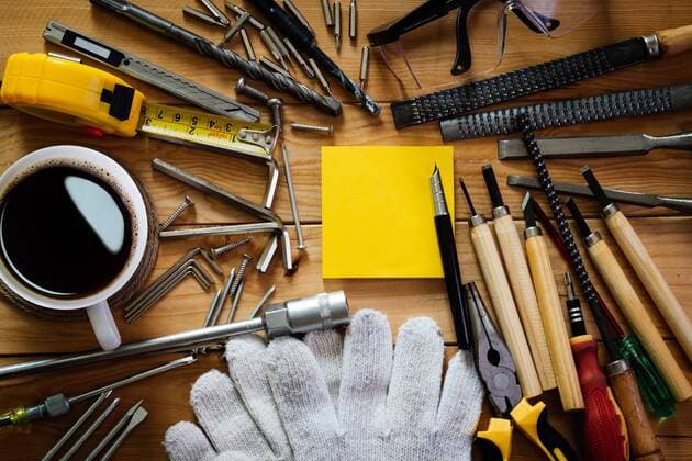 tools equipment with coffee and notepad on wood  Copyright: xblackzheepx Panthermedia14365233