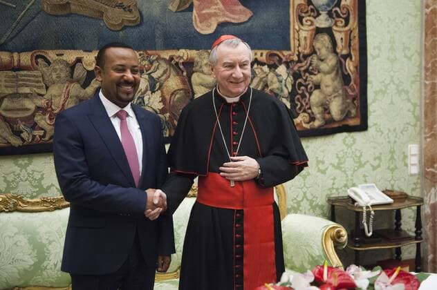 NO FRANCE - NO SWITZERLAND: January 21, 2019 : Pope Francis meets Mr Abiy Ahmed, Prime Minister of the Federal Democratic Republic of Ethiopia during a private audience in the Vatican.  Copyright: xÂ©ALESSIAxGIULIANI CPPx xIPAx xCatholicxPressxPhotox