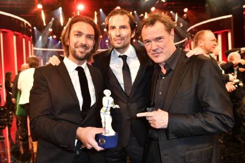 Max Wiedemann, Quirin Berg und Sebastian Koch bei der Verleihung des 40. Bayerischen Filmpreises 2018 im Prinzregententheater. München, 25.01.2019