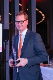 Bastian Fassin (GF Katjes) bei Verleihung ISM Award in Skytower an der Koelnmesse.