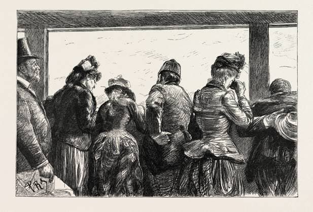 VISITORS TO THE EIFFEL TOWER, PARIS, FRANCE, 1889: LOOKING DOWN  Copyright: LCG_20162109_0201