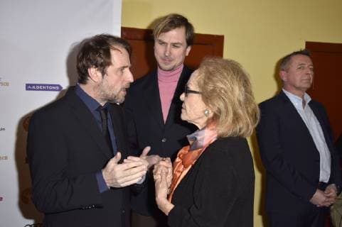 Bjarne Mädel, Lars Eidinger und Nicola Lubitsch bei der 61. Verleihung vom Ernst-Lubitsch-Preis 2019 im Kino Babylon. Berlin, 30.01.2019