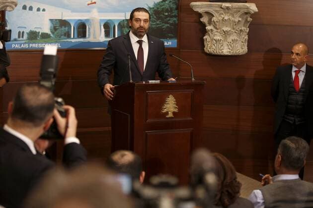 (190131) -- BEIRUT, Jan. 31, 2019 -- Lebanese Prime Minister Saad Hariri (C) speaks at a press conference in Beirut, Lebanon, Jan. 31, 2019. Lebanon announced Thursday the formation of a new government, which is headed by Prime Minister Saad Hariri, breaking a nine-month political deadlock in the country, local TV Channel LBCI reported. ) LEBANON-BEIRUT-PM-NEW GOVERNMENT BilalxJawich 