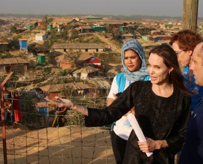 February 5, 2019 - Cox S Bazar, Bangladesh - US actress, filmmaker and humanitarian Angelina Jolie, a special envoy for the United Nations High Commissioner for Refugees (UNHCR), addresses a press conference after her visit to the Kutupalong camp for Rohingya refugees in Ukhia in southern Bangladesh on February 5, 2019. - Hollywood superstar Angelina Jolie visited a Rohingya refugee camp in Bangladesh on February 5 ahead of a new UN appeal for nearly one billion dollars to look after the refugee influx. Cox s Bazar Bangladesh  - ZUMAn230 20190205_zaa_n230_136 Copyright: xSonyxRamanyx