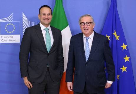 (190206) -- BRUSSELS, Feb. 6, 2019 -- Irish Prime Minister Leo Varadkar (L) meets with European Commission President Jean-Claude Juncker in Brussels, Belgium, Feb. 6, 2019. ) BELGIUM-BRUSSELS-EU-IRISH PM-VISIT YexPingfan 