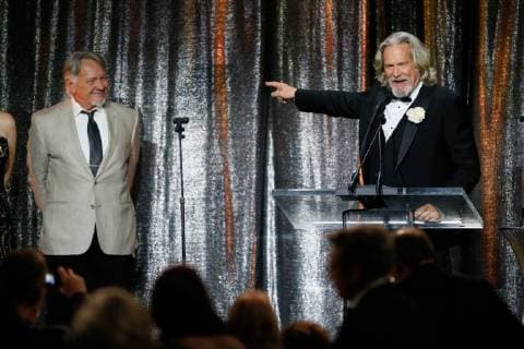 ASC Board of Governors Award honoree Jeff Bridges, right accepts his award from his stand in and stunt double Loyd Catlett, left, at the 33rd annual ASC Awards and The American Society of Cinematographers 100th Anniversary Celebration at the Ray Dolby Ballroom at Hollywood & Highland, Saturday, February 9, 2019 in Hollywood, California. Photo by Danny Moloshok Moloshok Photography, Inc. imageSPACE MediaPunch Copyright: ximageSPACEx