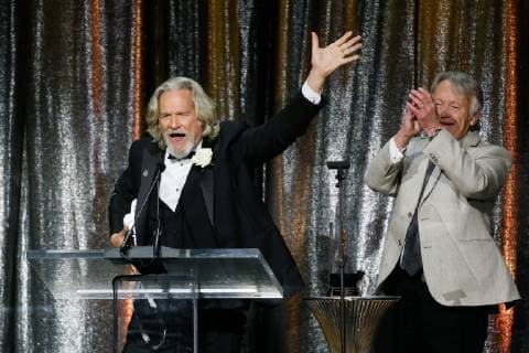 ASC Board of Governors Award honoree Jeff Bridges, left, accepts his award from his stand in and stunt double Loyd Catlett, right, at the 33rd annual ASC Awards and The American Society of Cinematographers 100th Anniversary Celebration at the Ray Dolby Ballroom at Hollywood & Highland, Saturday, February 9, 2019 in Hollywood, California. Photo by Danny Moloshok Moloshok Photography, Inc. imageSPACE MediaPunch Copyright: ximageSPACEx