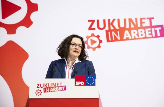 News Themen der Woche KW06 News Bilder des Tages SPD Vorsitzende Andrea Nahles gibt ein Statement am Ende des ersten Tages der Jahresauftaktklausur der SPD Spitze im Willy-Brandt-Haus in Berlin am 10. Februar 2019. Jahresauftaktklausur der SPD Spitze in Berlin *** SPD chairman Andrea Nahles gives a statement at the end of the first day of the annual kick-off meeting of SPD leaders in the Willy Brandt House in Berlin on 10 February 2019 Annual kick-off meeting of SPD leaders in Berlin