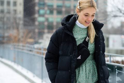 A chic showgoer attending the Sally LaPointe show during New York Fashion Week - Feb 12, 2019 - NYFW: Fall 2019 Street Style Day 6, New York New York United States  Copyright: xMichellexSangsterx h_00580330