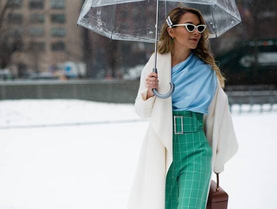 A chic showgoer attending the Sally LaPointe show during New York Fashion Week - Feb 12, 2019 - NYFW: Fall 2019 Street Style Day 6, New York New York United States  Copyright: xMichellexSangsterx h_00580393