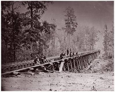 Bridge. U.S. Military Railroad at City Point, 1861–65, Albumen silver print from glass negative, Photographs, Andrew Joseph Russell (American, 1830–1902)  Copyright: Artokoloro AM170720_063619
