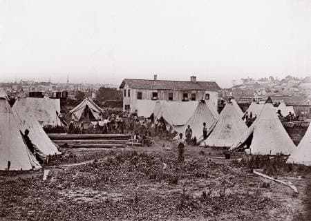 Locomotive 56, U.S. Military Railroad City Point. Troops Ready to be Taken to the Front by Rail, 1861–65, Albumen silver print from glass negative, Photographs, Andrew Joseph Russell (American, 1830–1902)  Copyright: Artokoloro AM170720_063765