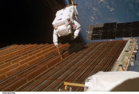 February 12, 2019 - Space - File - Robert Curbeam currently holds the record for the most spacewalks during a single spaceflight. In this image from December 2006, Curbeam works on the port overhead solar array wing on the International Space Station s P6 truss during Space Shuttle Discovery s STS-116 mission. This was the mission s fourth spacewalk. Curbeam conducted this spacewalk with European Space Agency astronaut Christer Fuglesang (out of frame), using specially prepared, tape-insulated tools, to guide the array wing neatly inside its blanket box during the 6-hour, 38-minute spacewalk. Space - ZUMAz03_ 20190212_sha_z03_755 Copyright: xNASAx