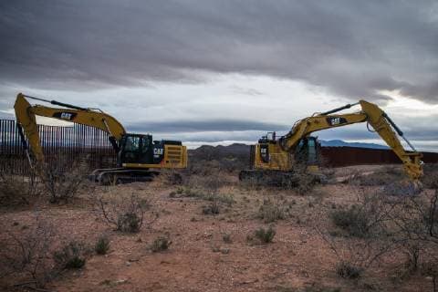 A section of the border fence in Naco, Arizona being replaced with modern barriers on February 14, 2019. US President Donald Trump has declared a National Emergency on Friday in order to help build the border wall along significant portions of the United States border with Mexico.  NAC2019021407 ARIANAxDREHSLER
