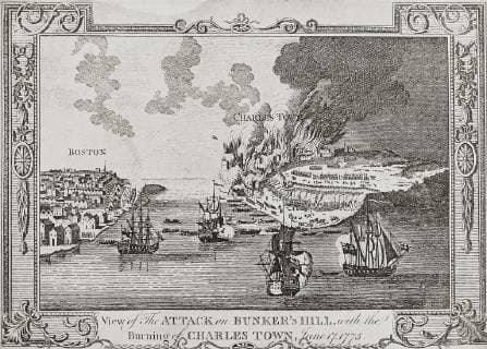 The attack on Bunker Hill and the burning of Charlestown, June 17, 1775 during the American Revolutionary War. After a contemporary work by George Henry Millar. DesignxPicsx xKenxWelsh 902_05_12539760HighRes