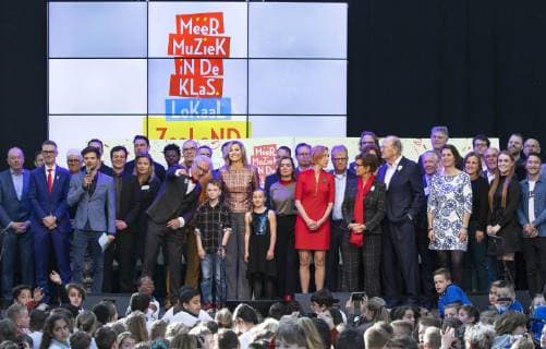 20-02-2019 Music Queen Maxima with Joop and Janine van den Ende and Albert Vader and Jantien Westerveld and Ben de Reu during the signing of the local music education cooperation covenant at the Lasloods in Vlissingen.  Copyright: xPPEx