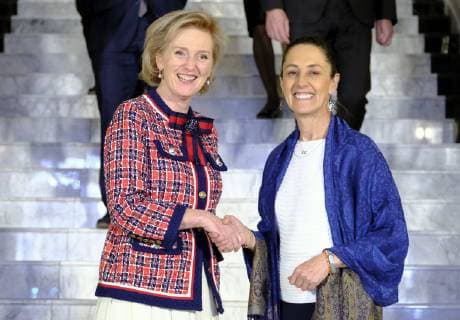Princess Astrid of Belgium and Dr Claudia Sheinbaum Pardo, jefe de gobierno de la ciudad de Mexico pictured during a distinguished ceremony at the City Hall of Mexico, on the fourth day of a Belgian economic mission to Mexico, Wednesday 20 February 2019. Several federal and regional ministers accompany the princess on an economic mission to Mexico from 17 to 24 February.  ERICxLALMAND 05534810