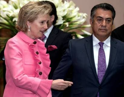 Princess Astrid of Belgium (C) attends a meeting with Nuevo Leon Governor Jaime Rodriguez Calderon (L) at the Government Palace, in Nuevo Leon, Monterrey, Mexico, 21 February 2019, as part of her agenda in the country. Princess Astrid of Belgium visits Monterrey !ACHTUNG: NUR REDAKTIONELLE NUTZUNG!  Copyright: xMiguelxSierrax AME6385 20190221-636863715272783041