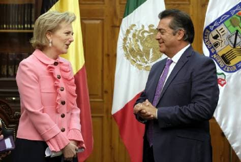 Princess Astrid of Belgium and Jaime Rodriguez Calderon, Governor of Nuevo Leon pictured during a meeting with the governor of Nuevo Leon province, on the fifth day of a Belgian economic mission to Mexico, Thursday 21 February 2019, in Monterrey. Several federal and regional ministers accompany the princess on an economic mission to Mexico from 17 to 24 February.  ERICxLALMAND 05535682