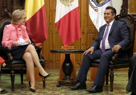 Princess Astrid of Belgium and Jaime Rodriguez Calderon, Governor of Nuevo Leon pictured during a meeting with the governor of Nuevo Leon province, on the fifth day of a Belgian economic mission to Mexico, Thursday 21 February 2019, in Monterrey. Several federal and regional ministers accompany the princess on an economic mission to Mexico from 17 to 24 February.  ERICxLALMAND 05535683