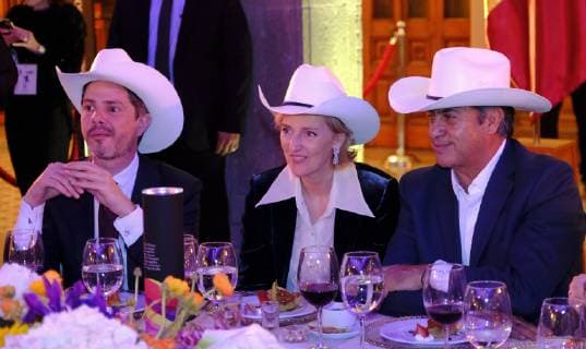 Ambassador of Belgium to Mexico Antoine Evrard, Princess Astrid of Belgium and Jaime Rodriguez Calderon Governor of Nuevo Leon pictured during a Dinner offered by Jaime Rodriguez Calderon, Governor of Nuevo Leon province, on the fifth day of a Belgian economic mission to Mexico, Thursday 21 February 2019, in Monterrey. Several federal and regional ministers accompany the princess on an economic mission to Mexico from 17 to 24 February.  ERICxLALMAND 05536197