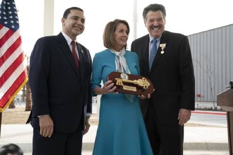 February 22, 2019 - Laredo, TX, USA - Laredo, Texas Feb. 22, 2019: House Speaker Nancy Pelosi talks to the press at Port of Entry 2 after touring the Texas-Mexico border Friday. Pelosi and Congressman Henry Cuellar, D-Laredo, both agree that there is no border crisis that requires Trump s emergency declaration. Laredo USA - ZUMAd150 20190222_znp_d150_034 Copyright: xBobxDaemmrichx