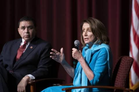 February 22, 2019 - Laredo, TX, USA - Laredo, Texas Feb. 22, 2019: House Speaker Nancy Pelosi talks to the press at Port of Entry 2 after touring the Texas-Mexico border Friday. Pelosi and Congressman Henry Cuellar, D-Laredo, both agree that there is no border crisis that requires Trump s emergency declaration. Laredo USA - ZUMAd150 20190222_znp_d150_026 Copyright: xBobxDaemmrichx