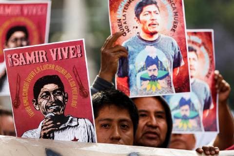 Hundreds of people protest in Mexico City, Mexico, on 22 February 2019, for the murder of the social leader and defender of the environment Samir Flores and to demand the cancellation of a consultation on the construction of a thermoelectric plant in the community of Huexca, state of Morelos. The protesters demanded justice and clarification of the death of Flores, a firm opponent of the thermoelectric plant and who was killed in the early hours of Wednesday, by two shots to the head in his home. Protest for crime against activist and consultation on thermoelectric in Mexico !ACHTUNG: NUR REDAKTIONELLE NUTZUNG!  Copyright: xJoséxMéndezx AME7599 20190223-636864921998680299