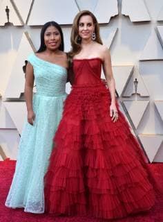 Yalitza Aparicio (L) and Marina De Tavira arrive on the red carpet for the 91st annual Academy Awards at the Dolby Theatre in the Hollywood section of Los Angeles on February 24, 2019.  LAP20190224093 JIMxRUYMEN