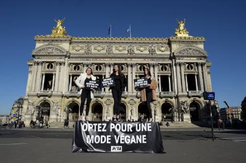 UN PODIUM DE HAUTE COUTURE VEGANE SURGIT EN PLEINE FASHION WEEK DE PARIS NEWS : Action PETA Paris Fashion Week - 25 02 2019 - Place de l Opera JBAutissier Panoramic 