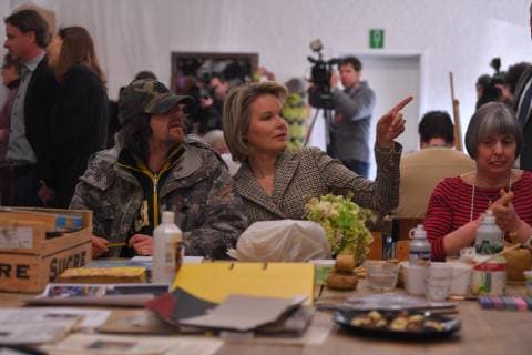 Queen Mathilde of Belgium pictured during a visit of Belgian Royal couple in Antwerp province, with a social and artistic workshop called De Loods for persons psychologically vulnerable, in Duffel, Tuesday 26 February 2019.  LUCxCLAESSEN 05538492
